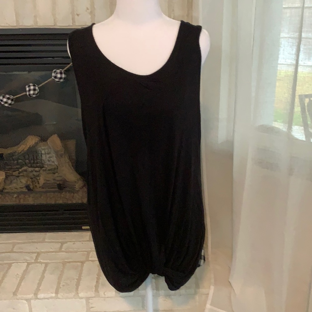 Black Tunic Tank, with front knot 1XL, soft cotton